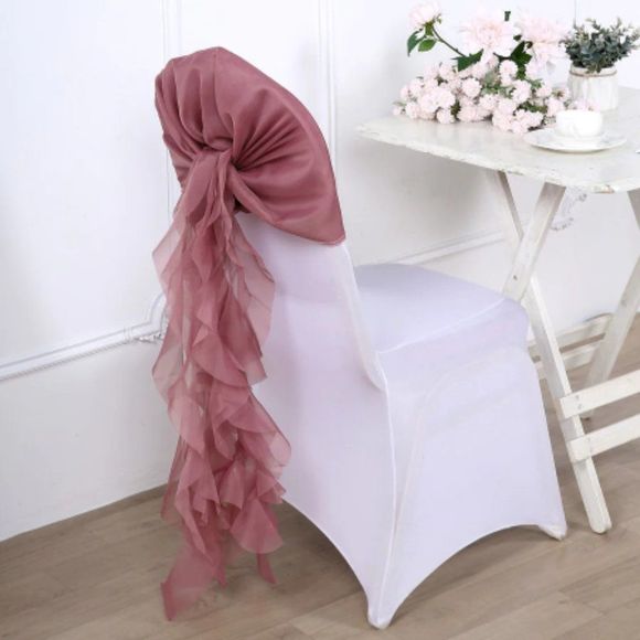 1 Set Mauve / Cinnamon Rose Chiffon Hoods With Ruffles Willow 250 Chair Sashes - Picture 2 of 3